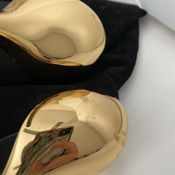 Giuseppe Zanotti Boot Black Suede Sculpted Gold Metallic Slim Heel Knee … - Picture 9 of 9